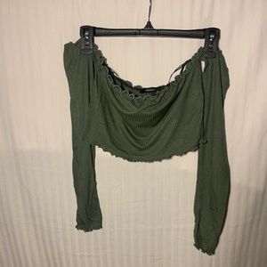 Off-The-Shoulder Olive Cropped Top
